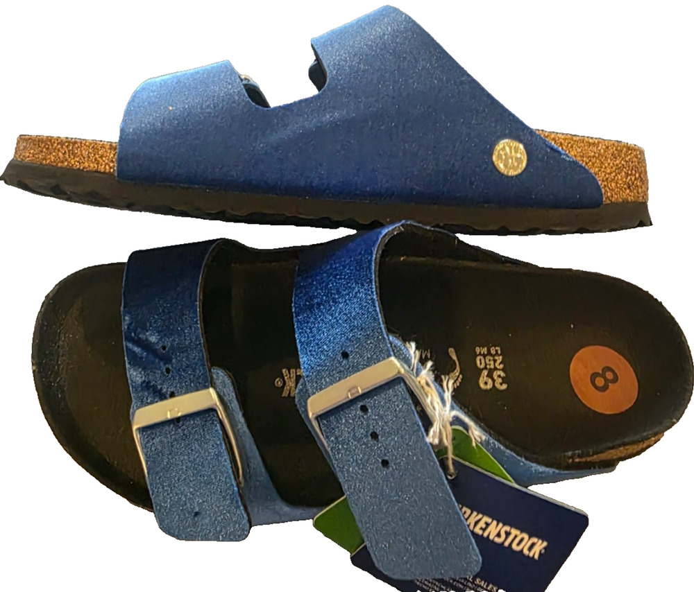 Birkenstock Arizona Comfort Sandals Womens 8 Velvet Blue Suede Double Buckle NWT